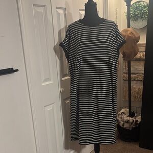 White Birch Black and White Striped Midi Dress